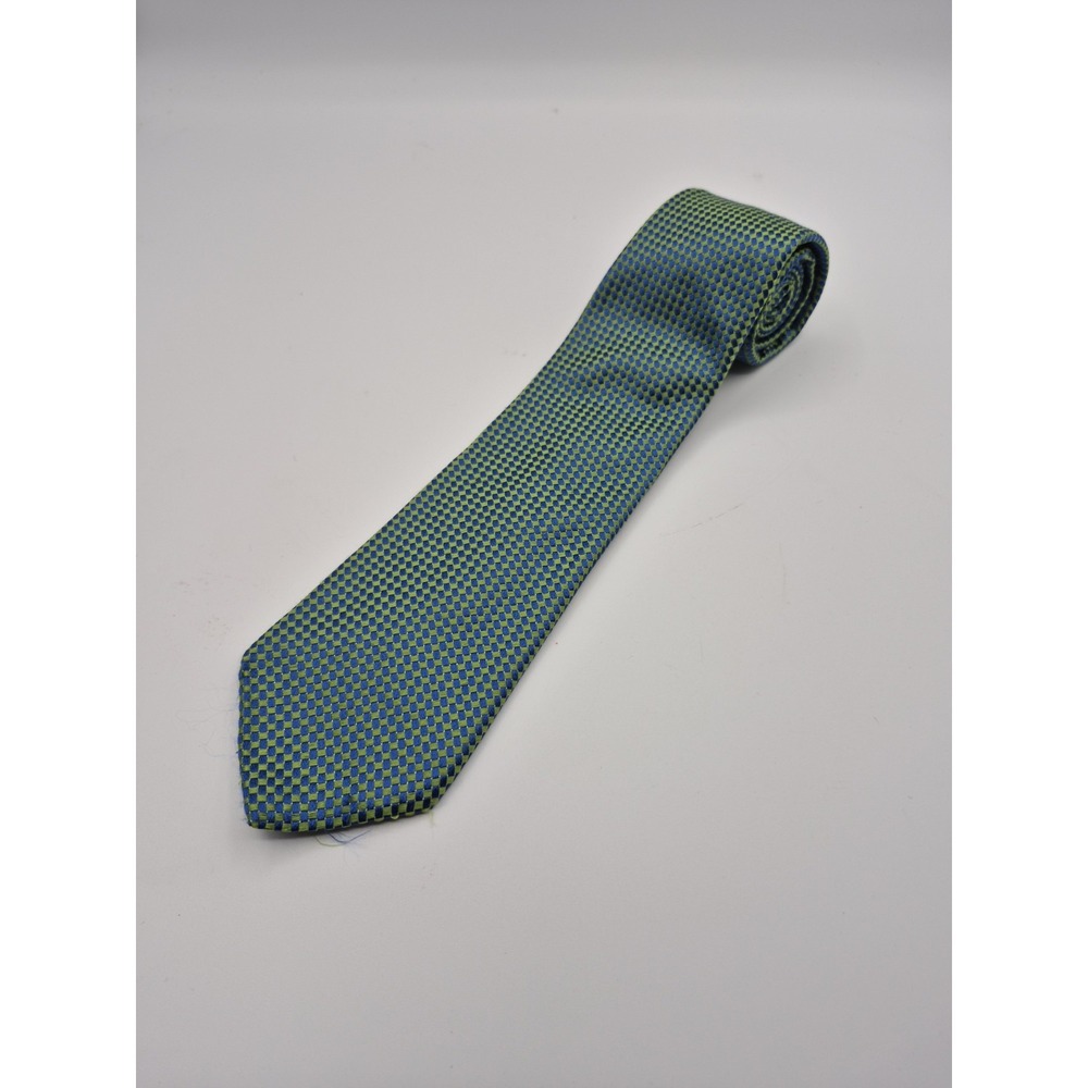 IKE BEHAR 100% SILK MEN'S TIE GREEN/BLUE GEOMETRIC - Picture 1 of 4